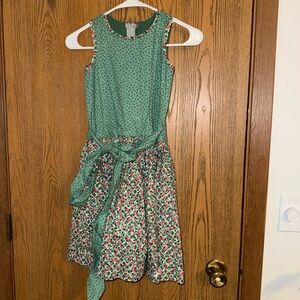 Vintage Handmade Green Floral Kids Casual Dress